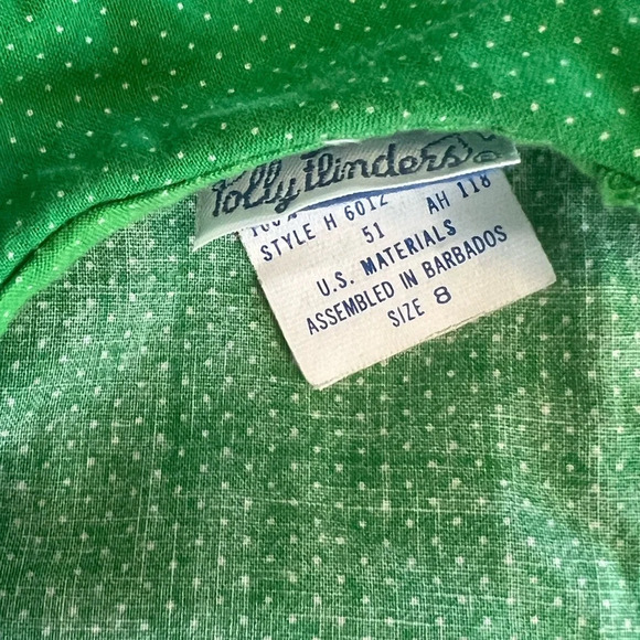 Vintage Polly Flinders girls green polka dot smocked wreath Christmas dress sz 8 - Picture 3 of 3